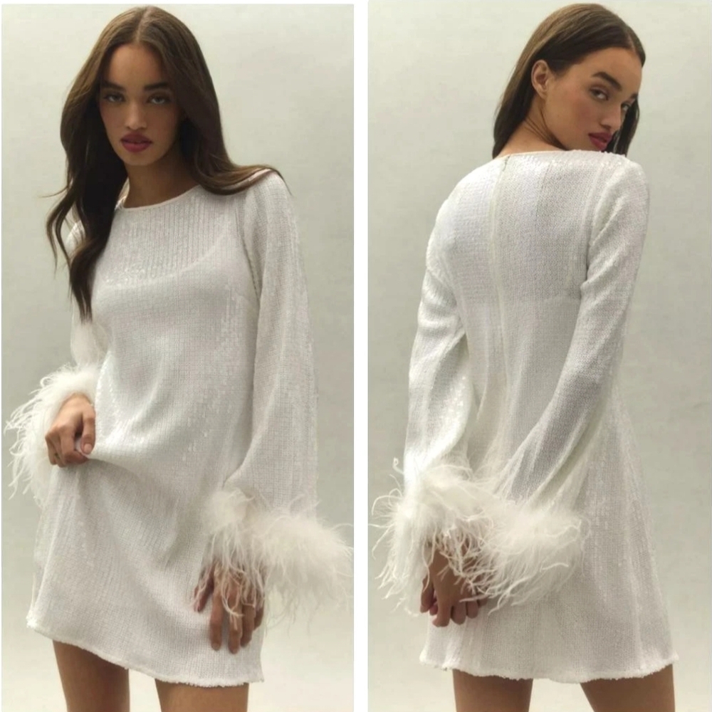 Hutch White Feathered Bridal Dress